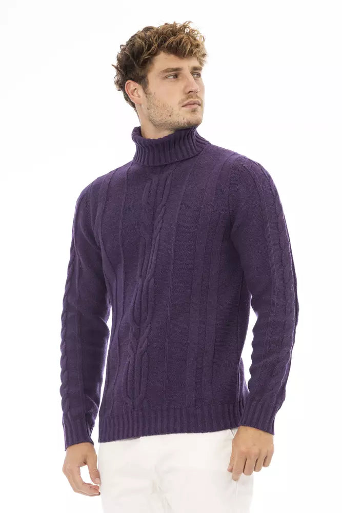 Suéter morado de lana merino para hombre