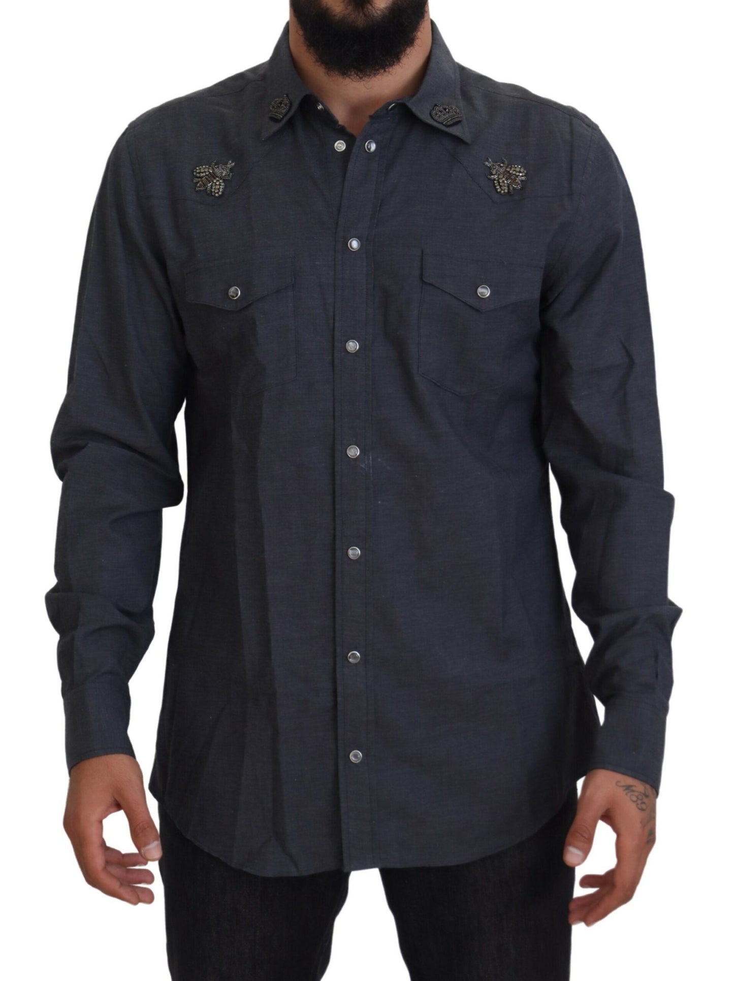 Elegant Slim-Fit Blue Denim Casual Shirt