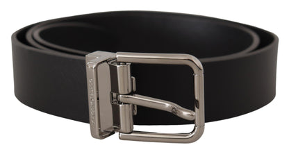 Elegant Black Leather Belt with Metal Buckle