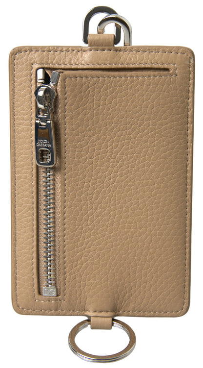 Elegante cartera para tarjetas de piel color beige