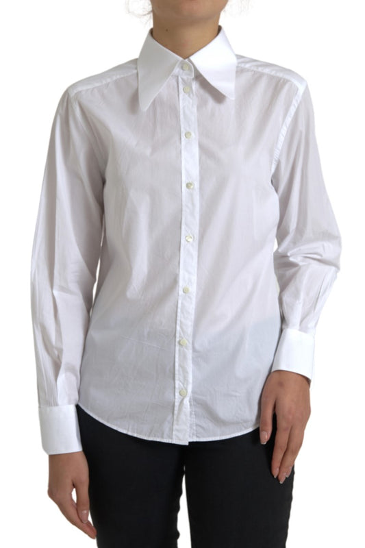 Elegante top blanco de algodón con cuello