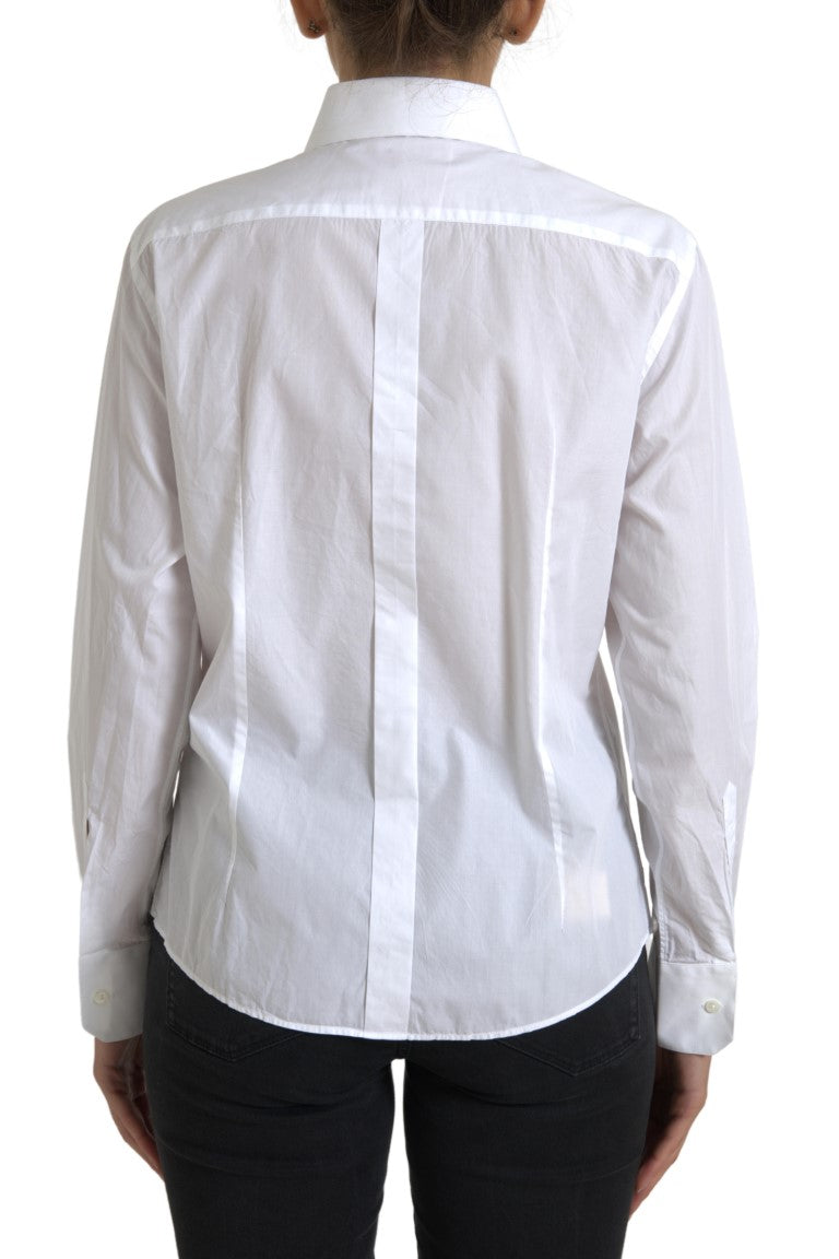 Elegante blusa de algodón blanca con cuello