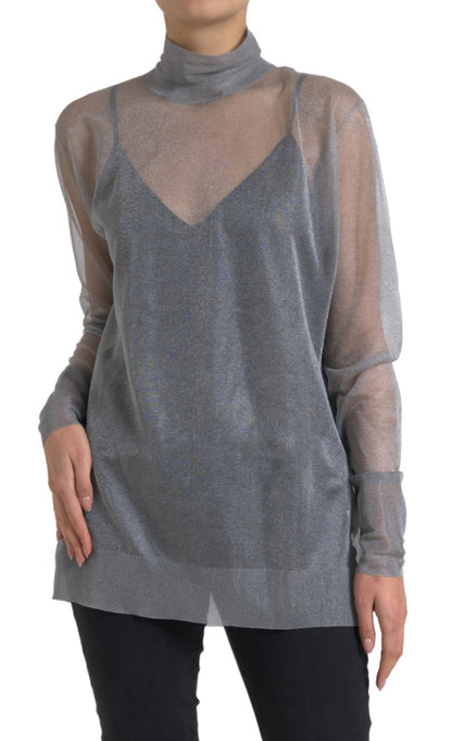 Elegant Gray Long Sleeve Mesh Top