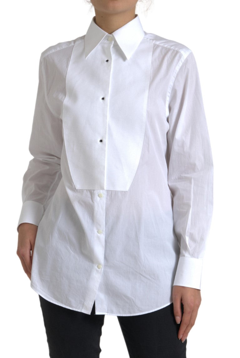 Elegante camisa de vestir blanca de popelina de algodón