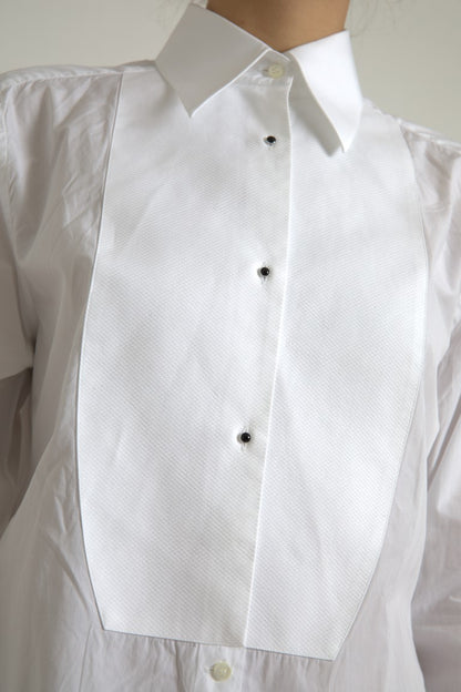 Elegante camisa de vestir blanca de popelina de algodón