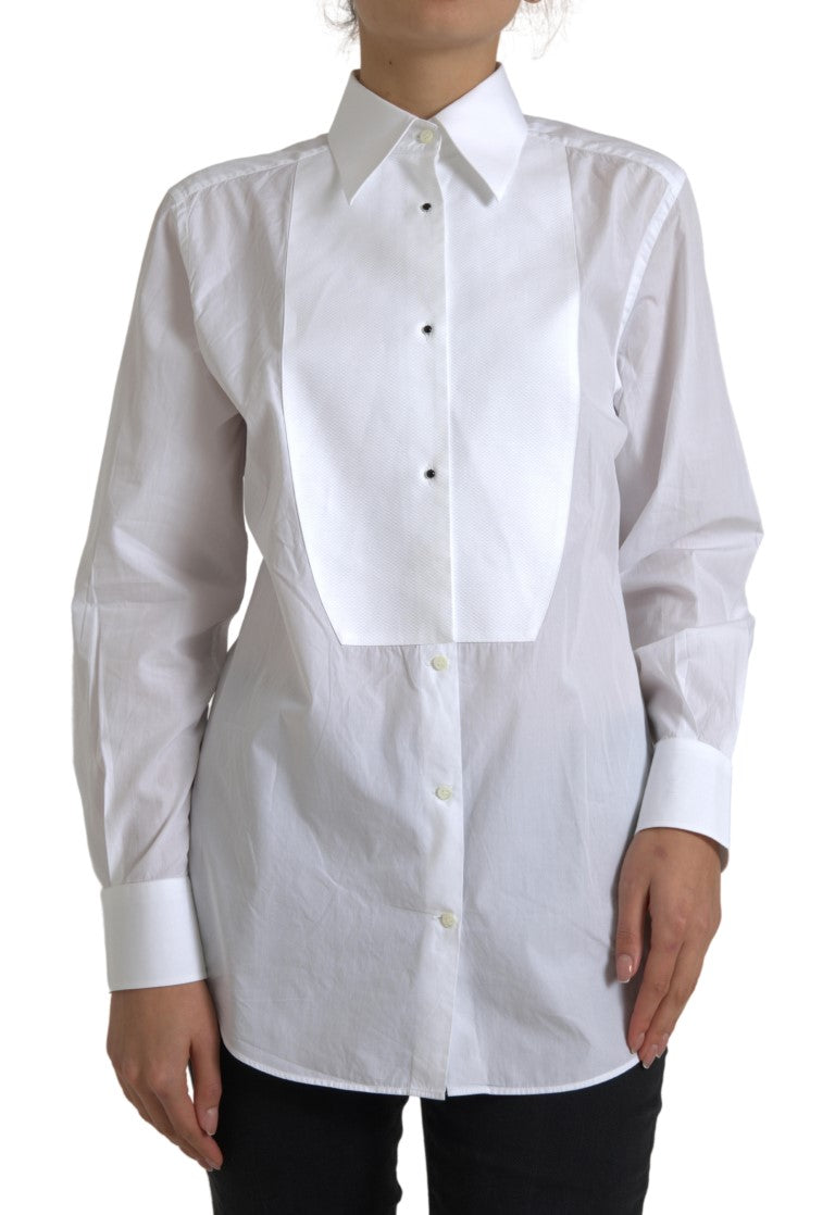 Elegante camisa de vestir blanca de popelina de algodón