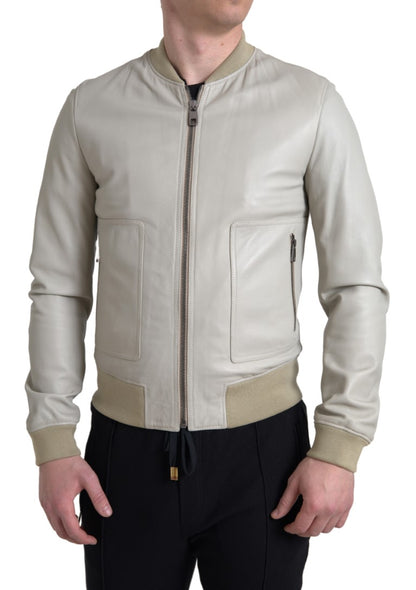 Cazadora bomber de piel color crema