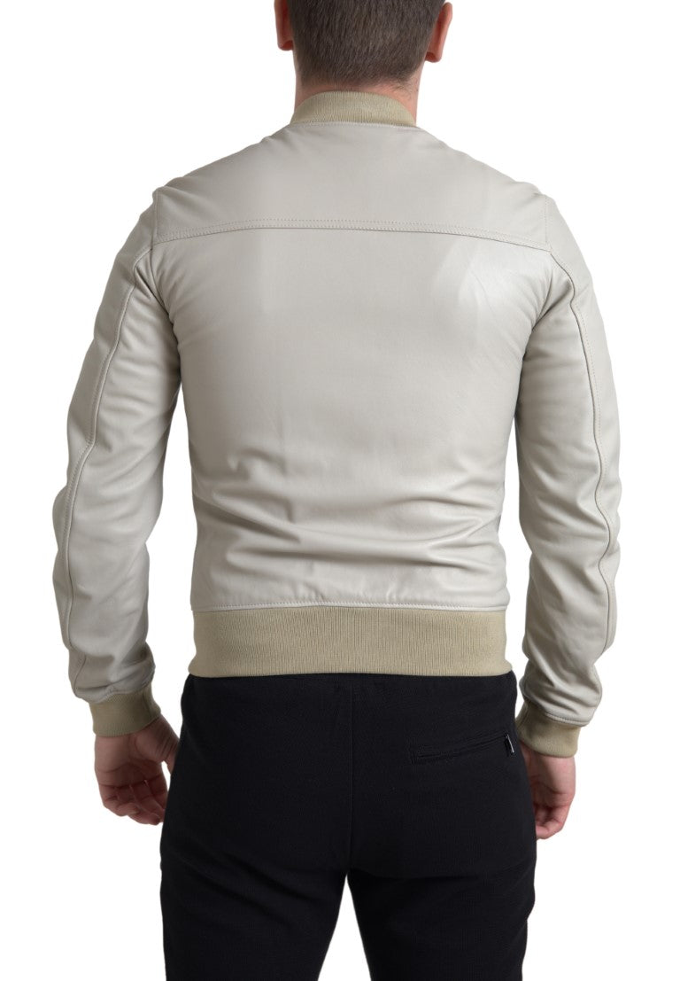 Cazadora bomber de piel color crema