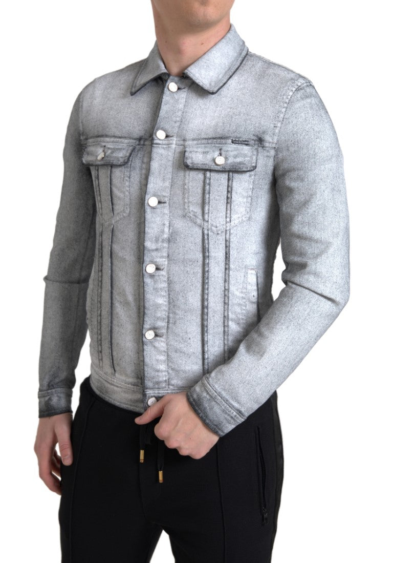 Elegante chaqueta vaquera elástica de algodón gris