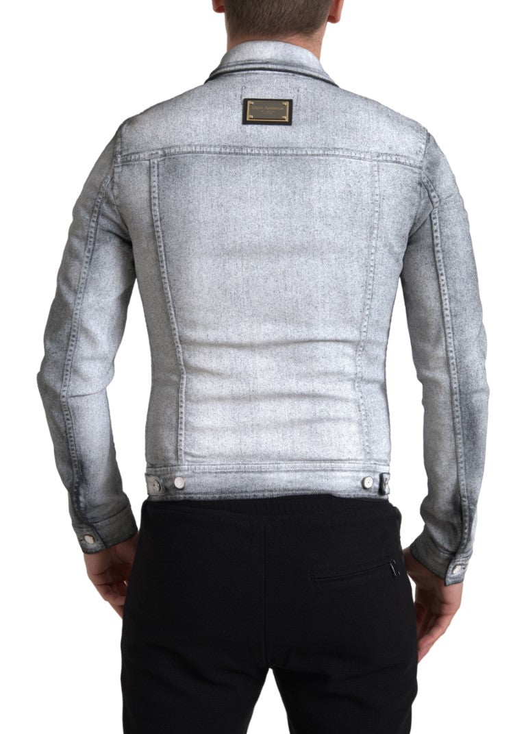 Elegante chaqueta vaquera elástica de algodón gris