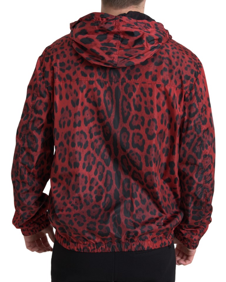 Chaqueta bomber con capucha y estampado de leopardo rojo