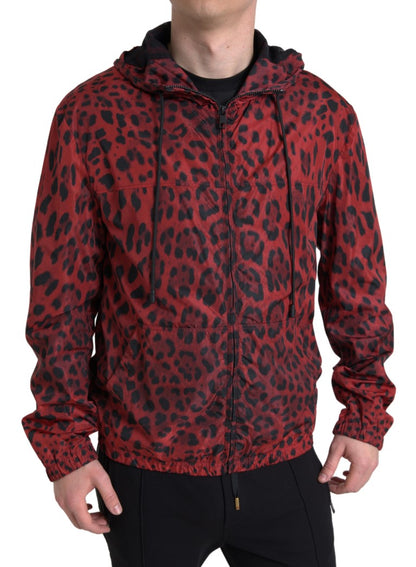 Chaqueta bomber con capucha y estampado de leopardo rojo