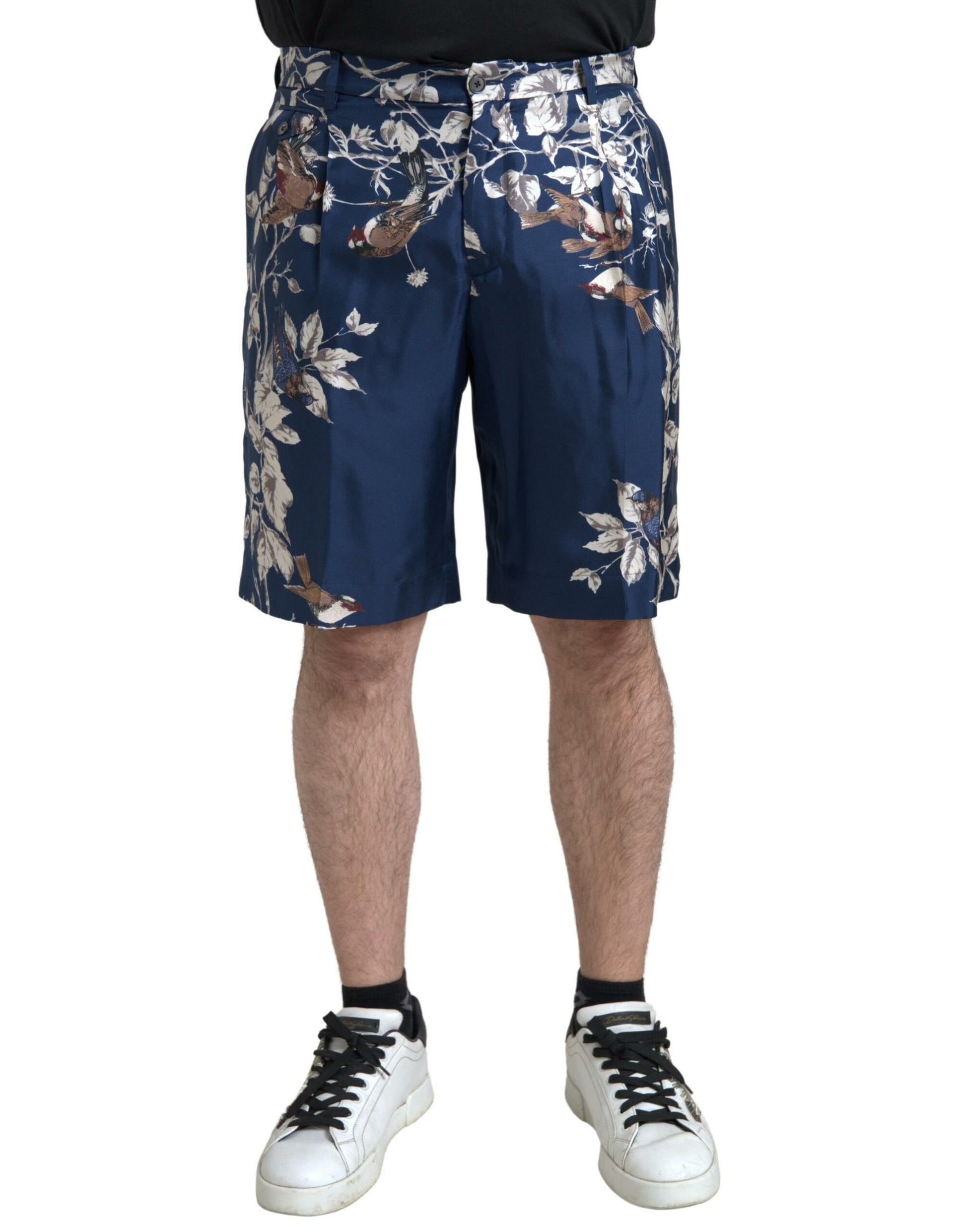 Bermudas de seda con estampado floral en color azul