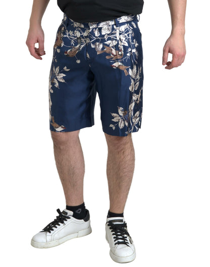 Bermudas de seda con estampado floral en color azul