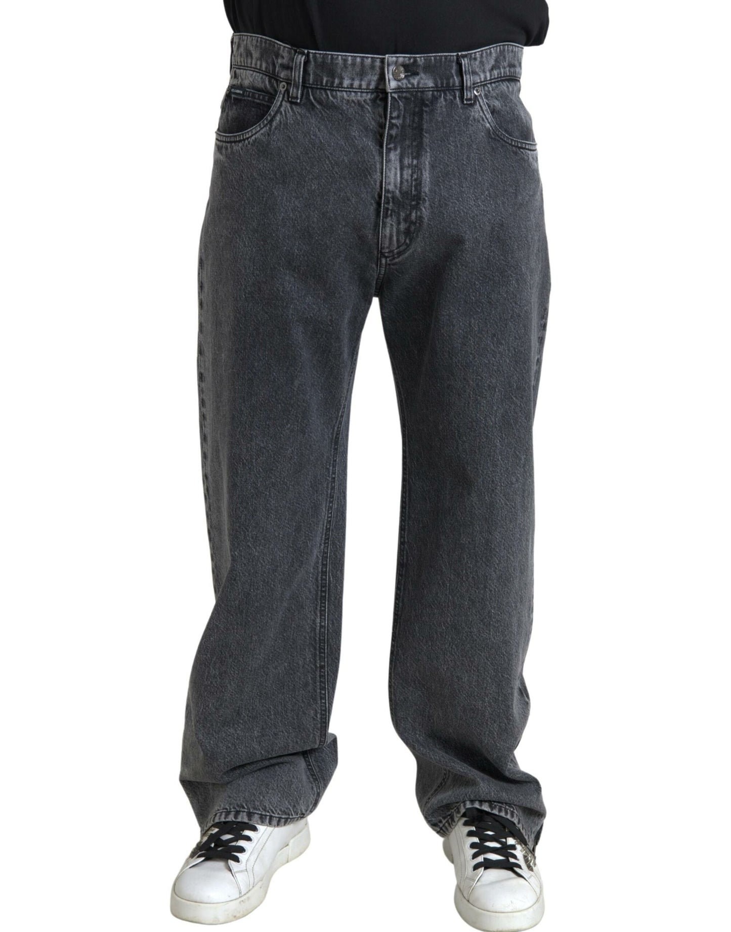 Elegantes jeans rectos de mezclilla gris oscuro