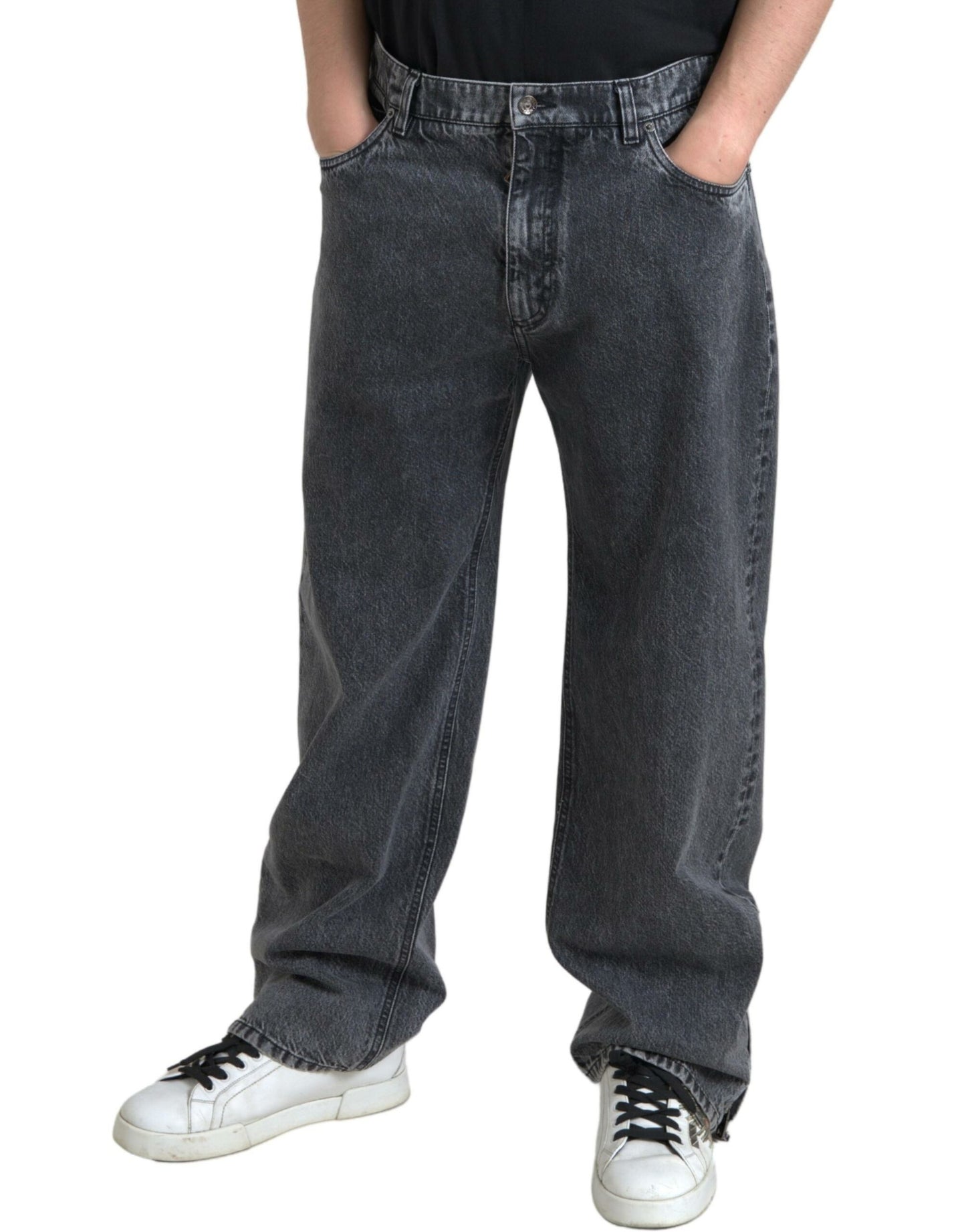 Elegantes jeans rectos de mezclilla gris oscuro