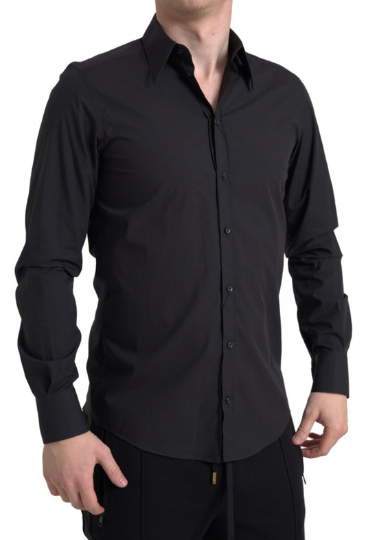 Camisa de vestir elegante de algodón negro de corte ajustado