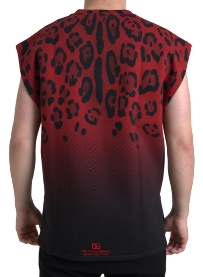 Camiseta sin mangas de algodón con estampado de leopardo rojo