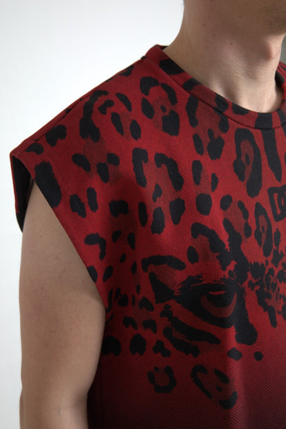 Camiseta sin mangas de algodón con estampado de leopardo rojo