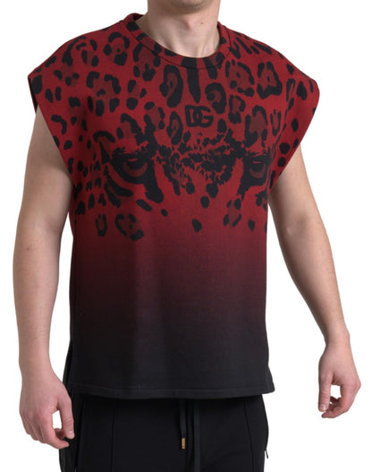 Camiseta sin mangas de algodón con estampado de leopardo rojo