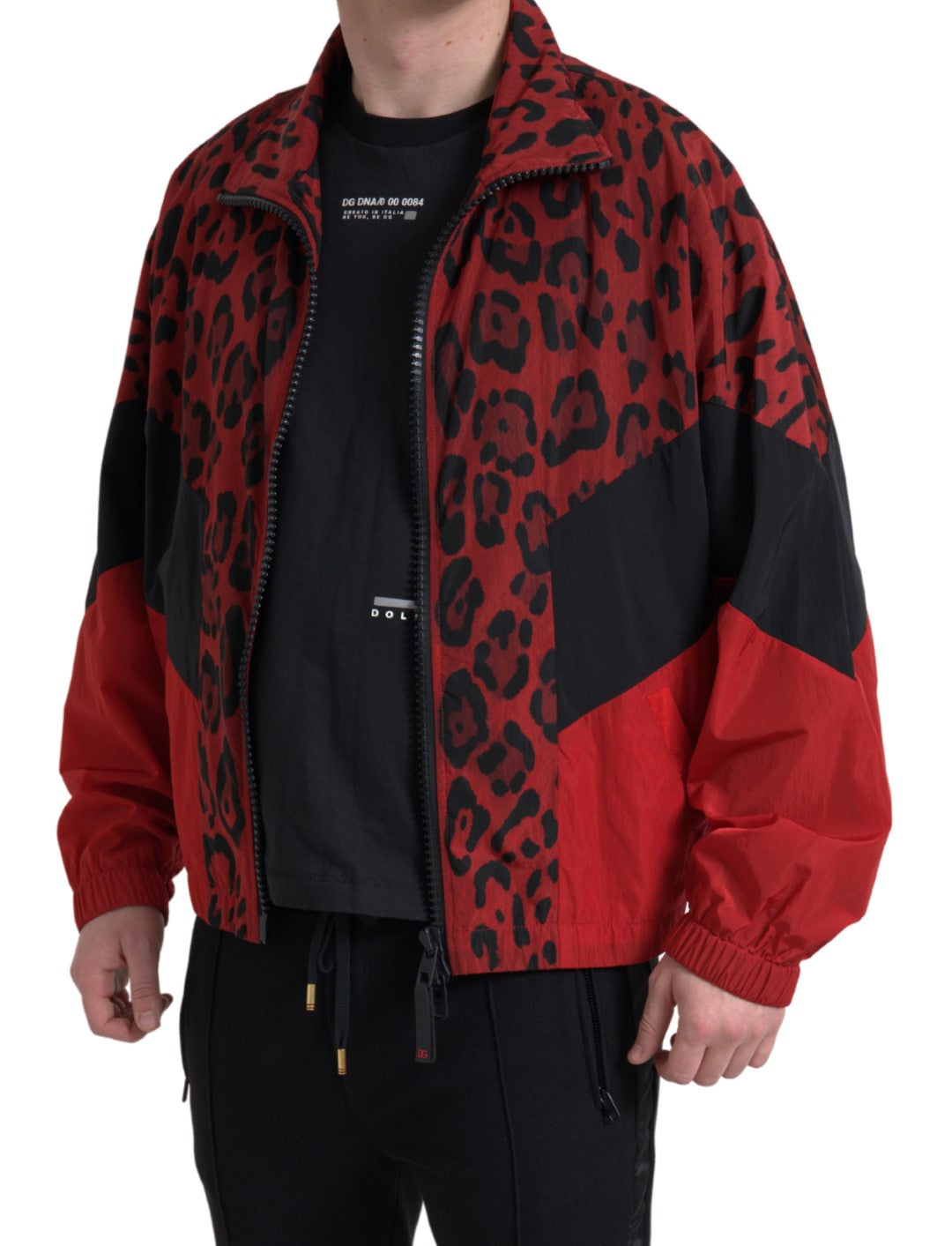 Chaqueta tipo suéter con cremallera y estampado de leopardo rojo