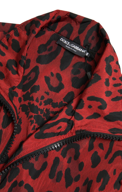 Chaqueta tipo suéter con cremallera y estampado de leopardo rojo