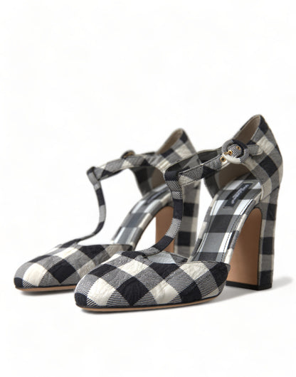 Elegantes zapatos de tacón con tiras en T y cuadros vichy: tacones Mary Jane atemporales