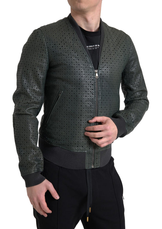 Chaqueta bomber de piel de cabra verde esmeralda