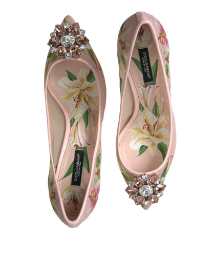 Elegant Pink Floral Crystal Pumps