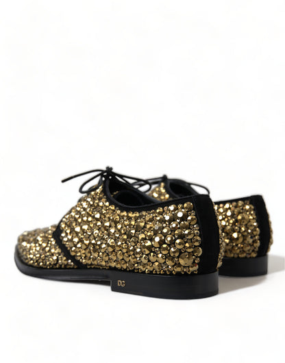 Elegantes zapatos de vestir Derby de ante negro y dorado