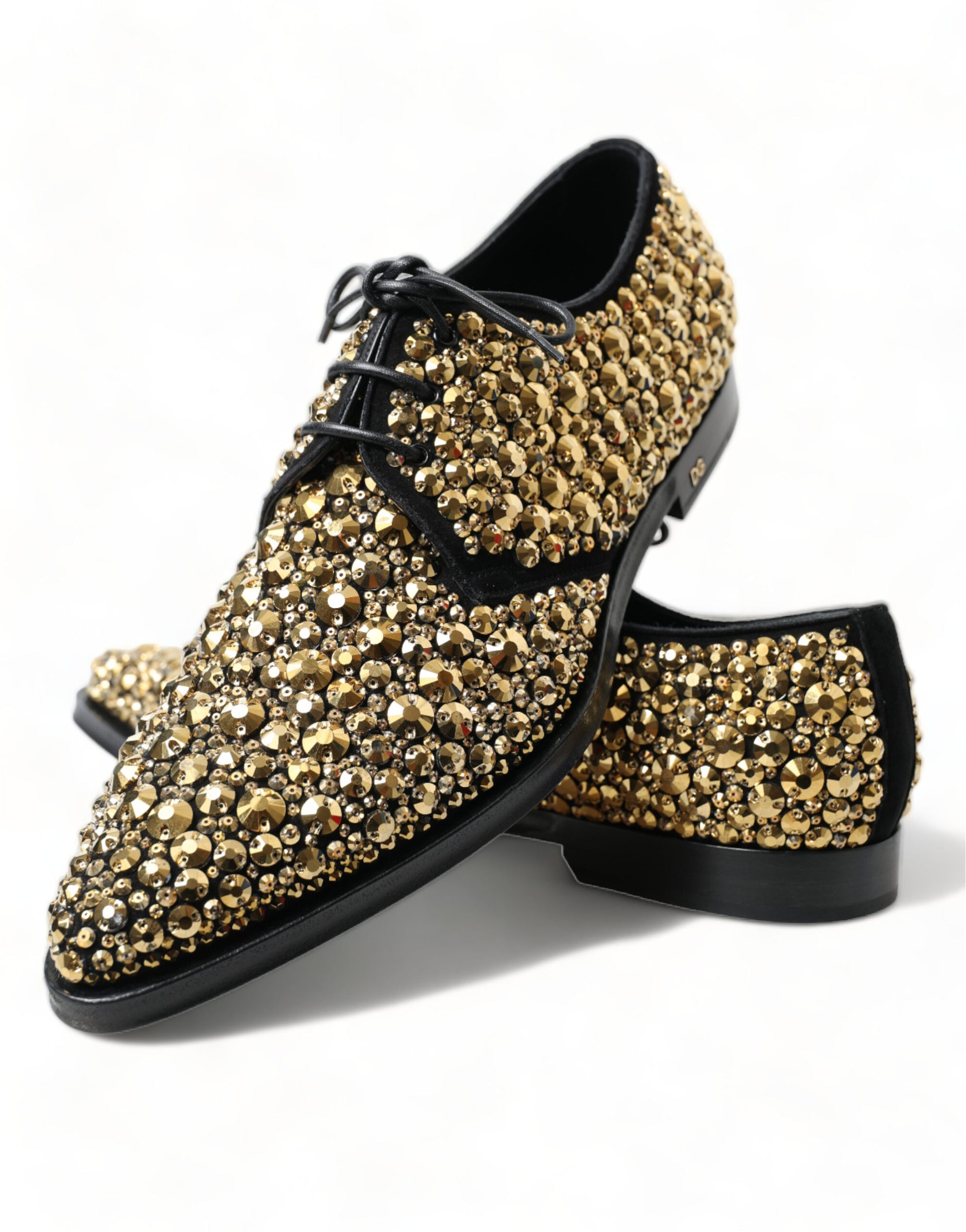 Elegantes zapatos de vestir Derby de ante negro y dorado