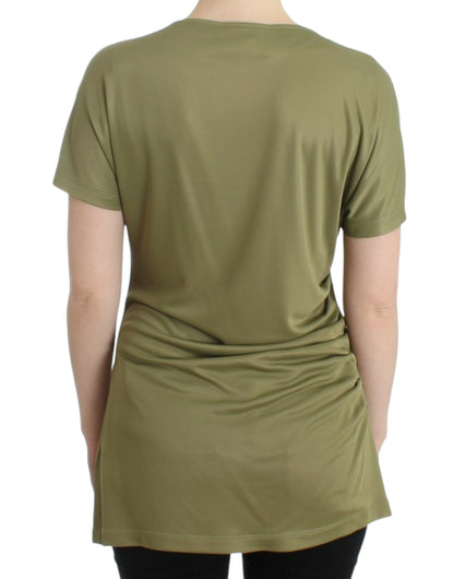 Elegante blusa de jersey verde con detalles dorados