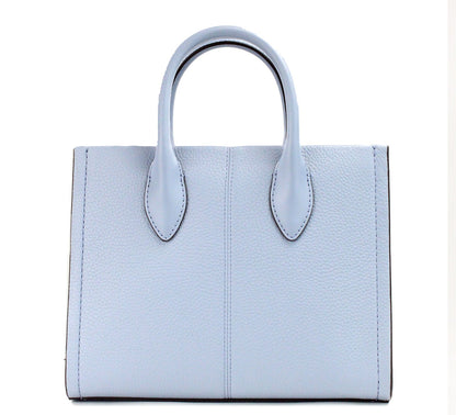 Mirella Small Pale Blue Leather Top Zip Shopper Tote Crossbody Bag