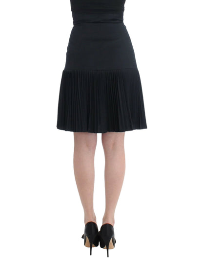 Elegant Black Pleated Lace A-Line Skirt