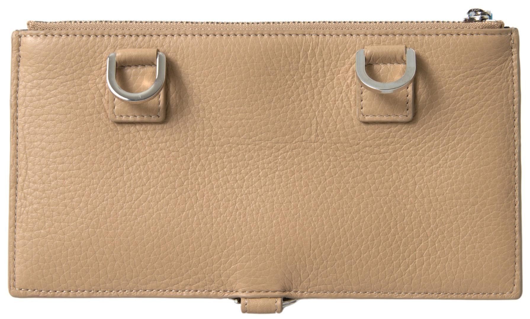 Elegante cartera de piel beige con correa extraíble
