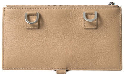 Elegante cartera de piel beige con correa extraíble