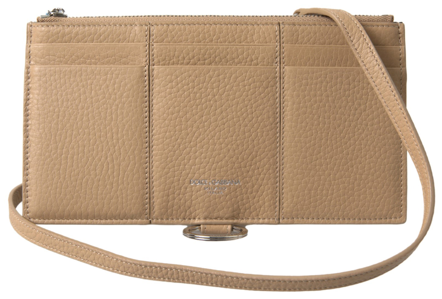 Elegante cartera de piel beige con correa extraíble