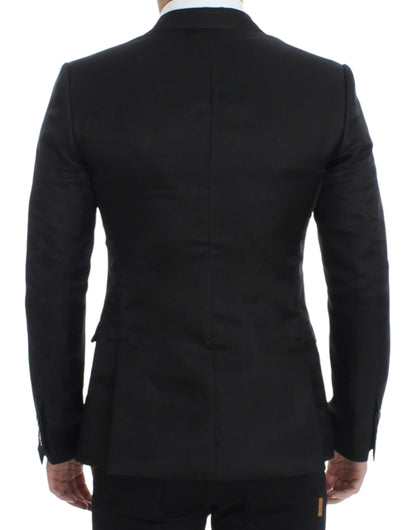 Elegante blazer de dos botones en mezcla de seda negra