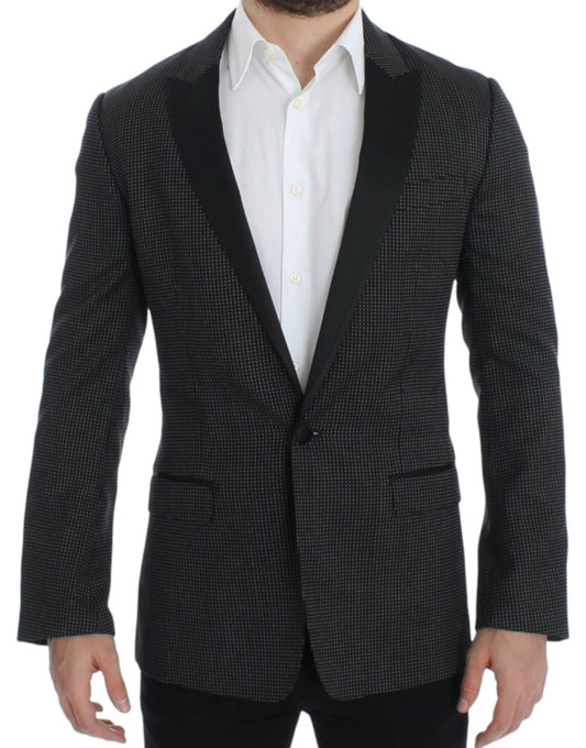 Elegante blazer ajustado con lunares negros