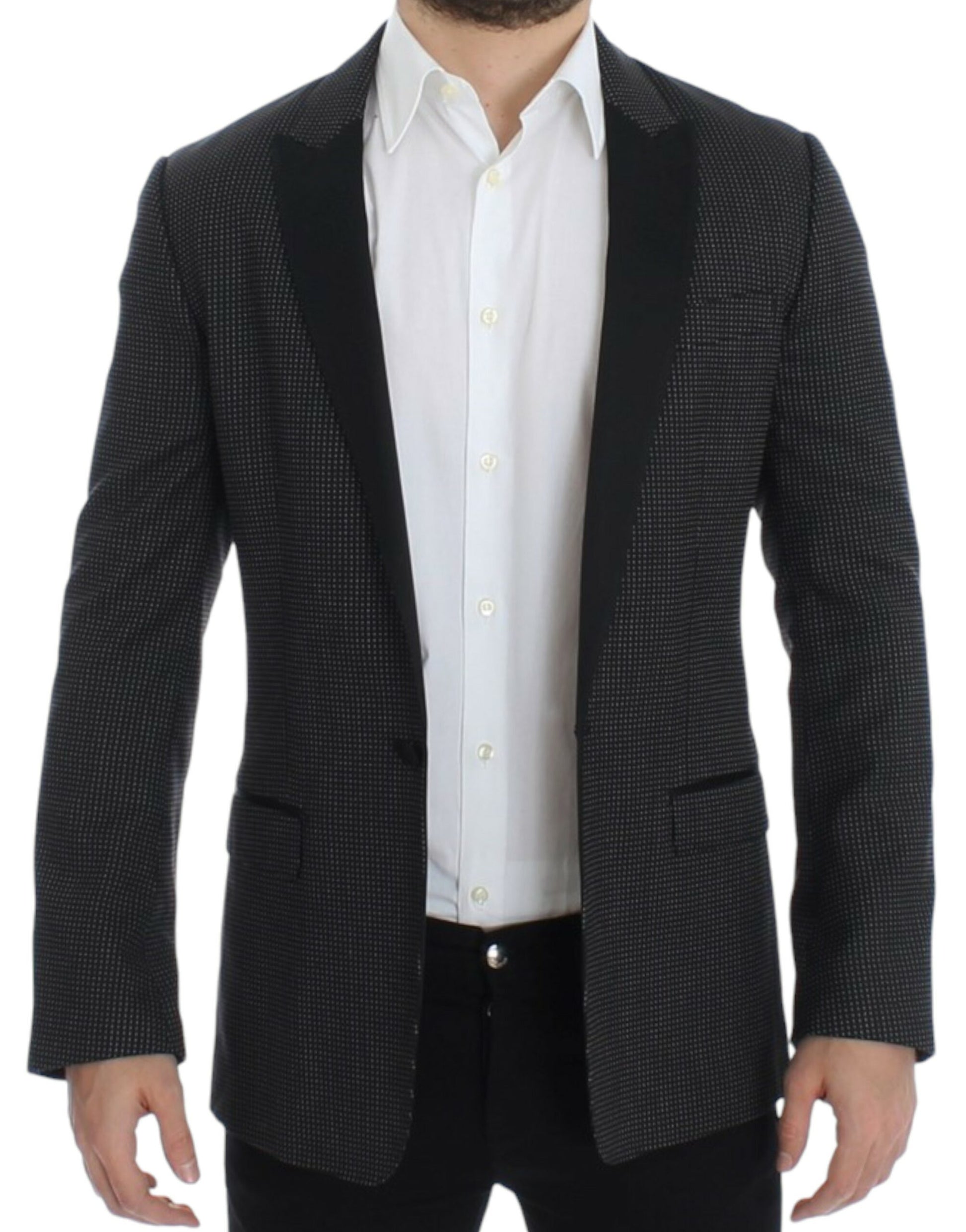 Elegante blazer ajustado con lunares negros