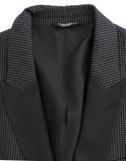 Elegante blazer ajustado con lunares negros