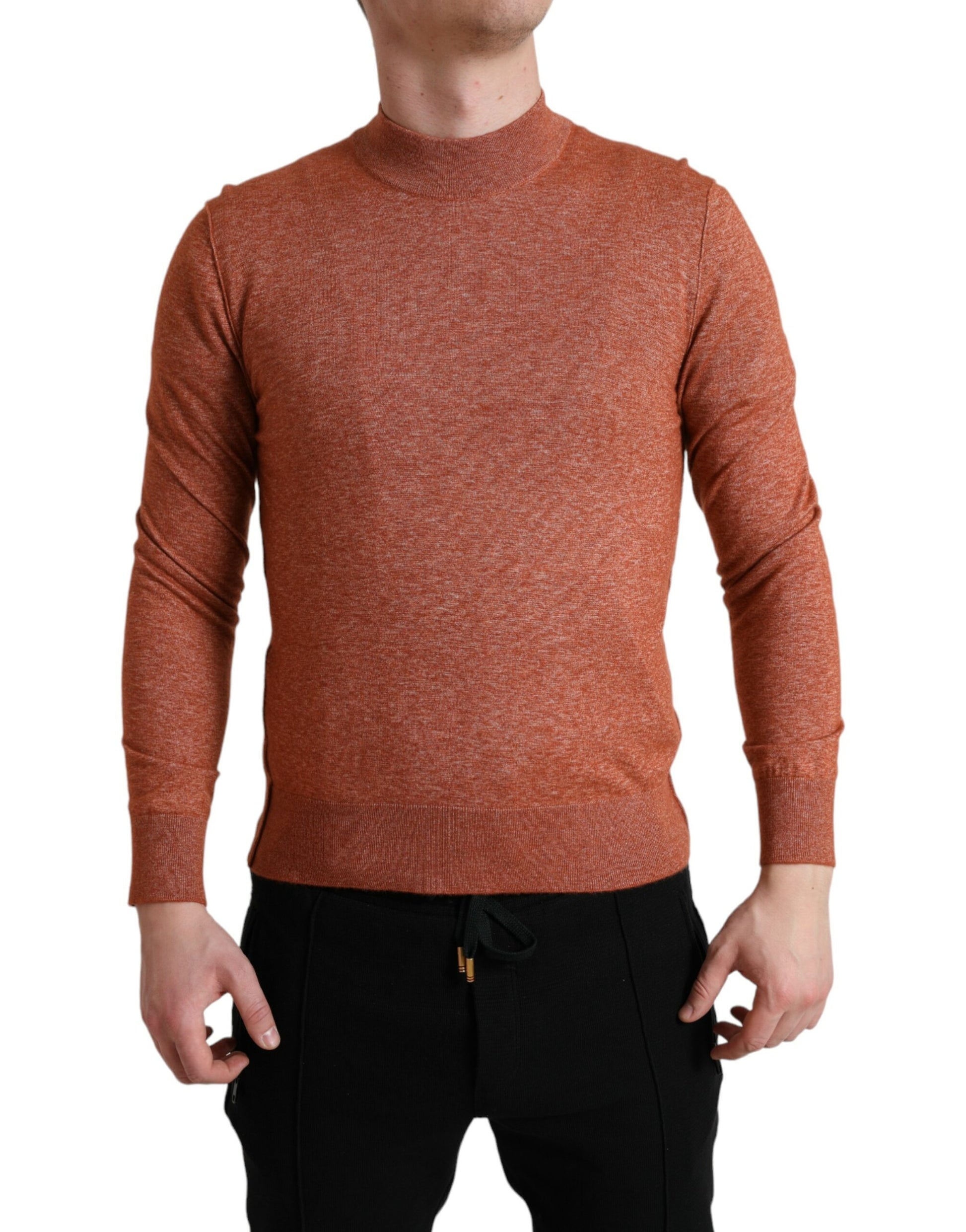 Jersey de seda y cachemira naranja con cuello redondo