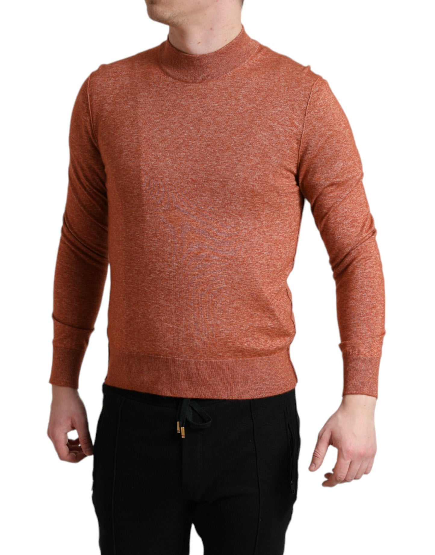 Jersey de seda y cachemira naranja con cuello redondo