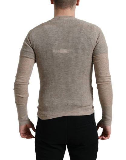 Elegante suéter de cachemira color beige con cuello henley