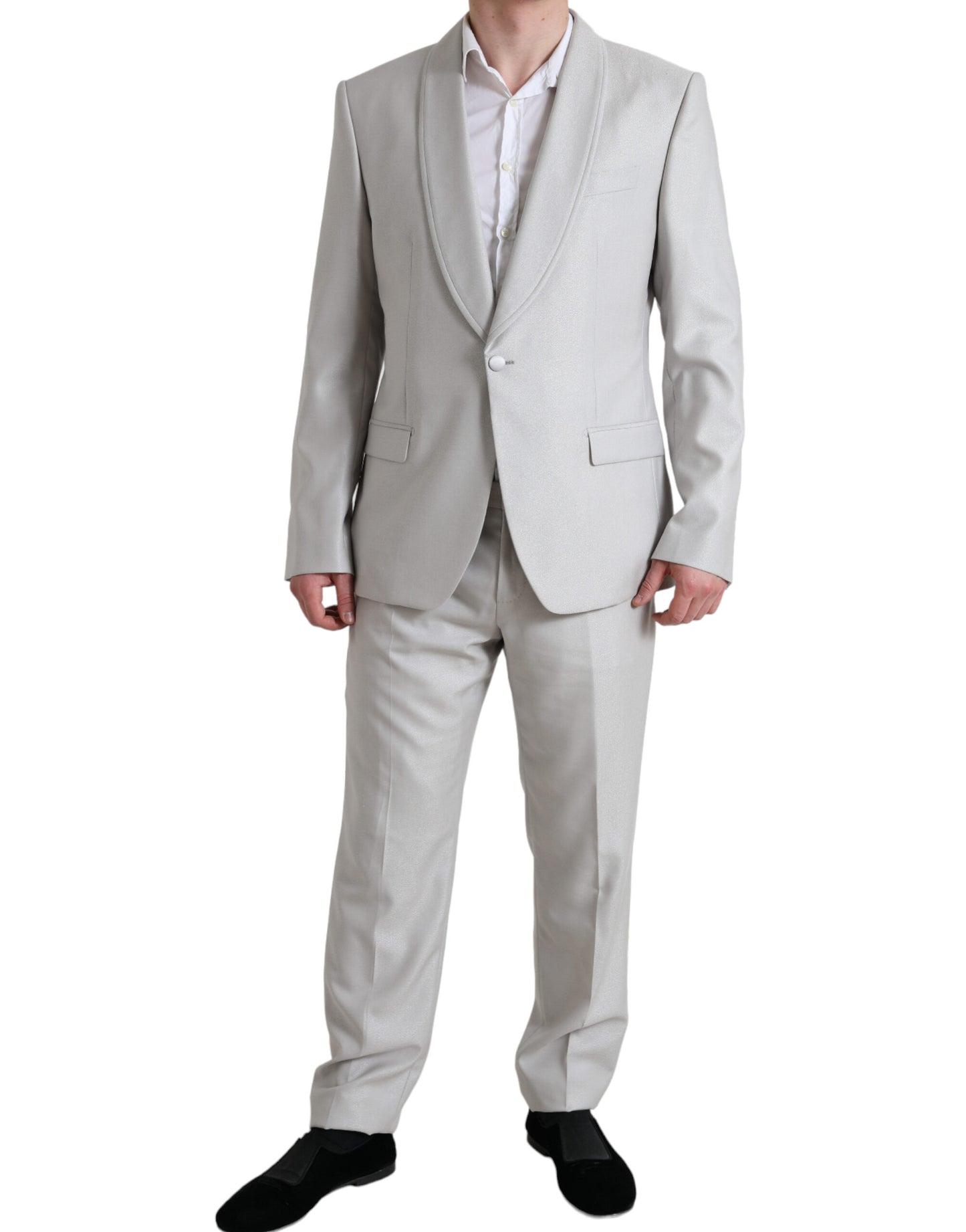 Elegant Silver Slim Fit Wool-Silk Suit