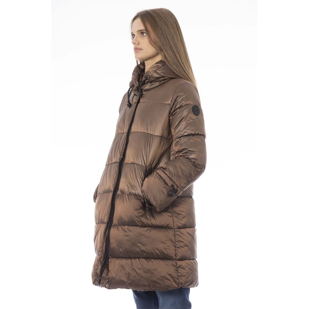 Chaqueta de nailon marrón para mujer