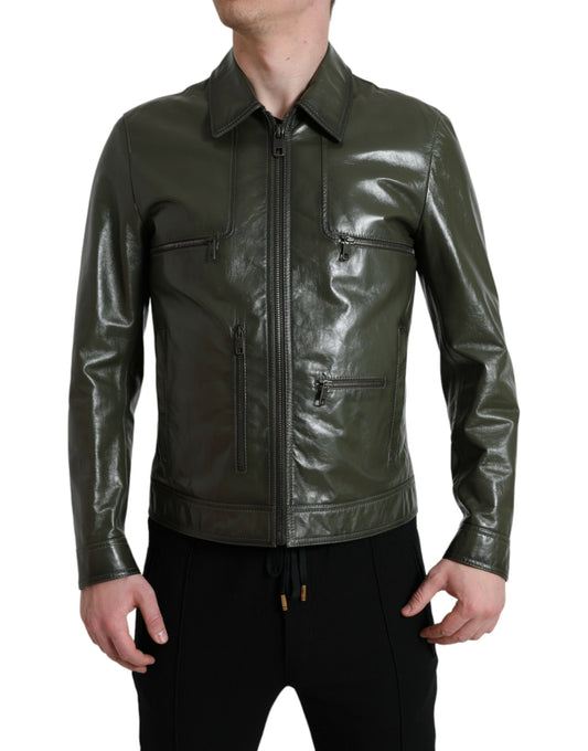 Chaqueta motera de piel Emerald Elegance