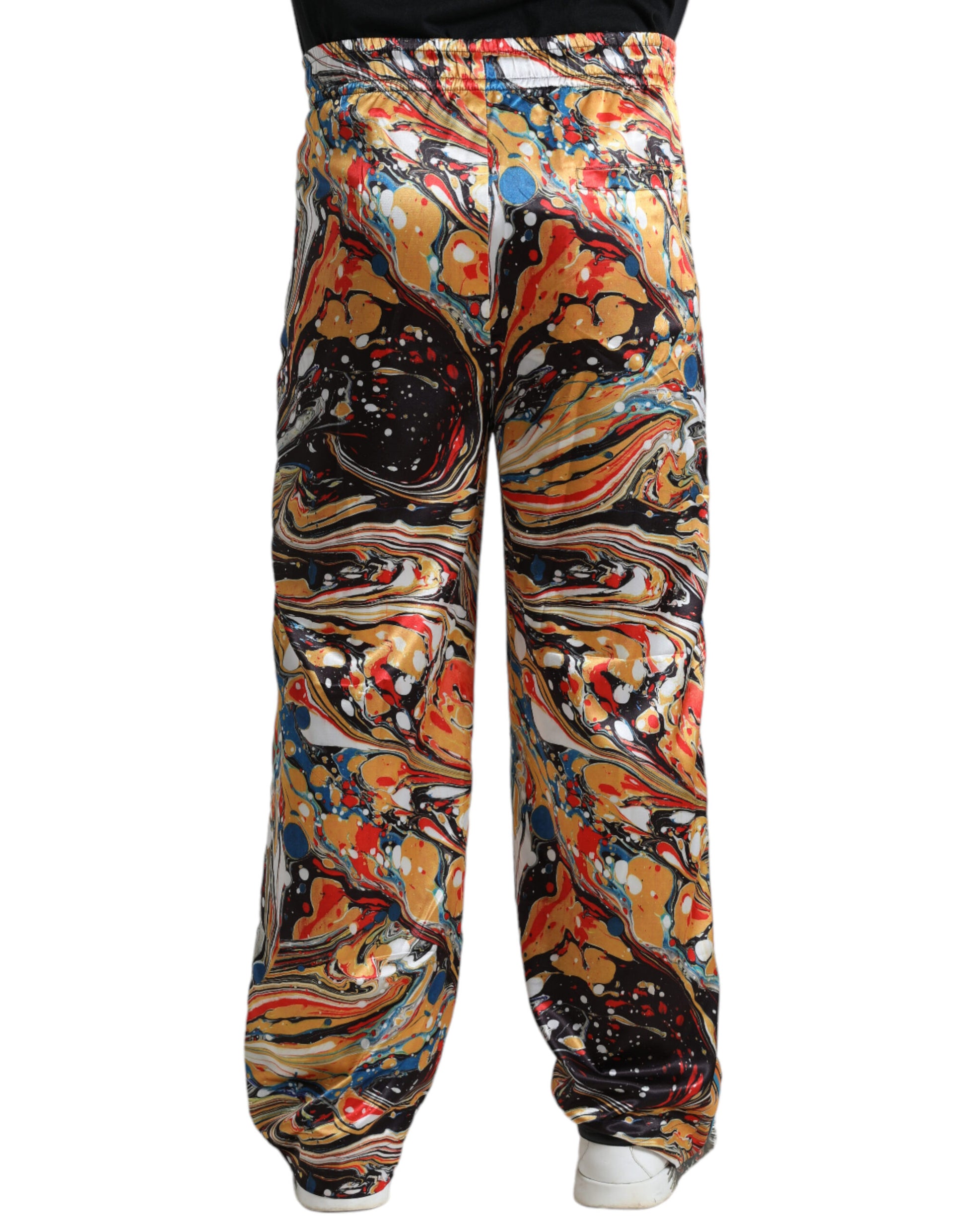 Elegante pantalón deportivo de satén en mármol multicolor