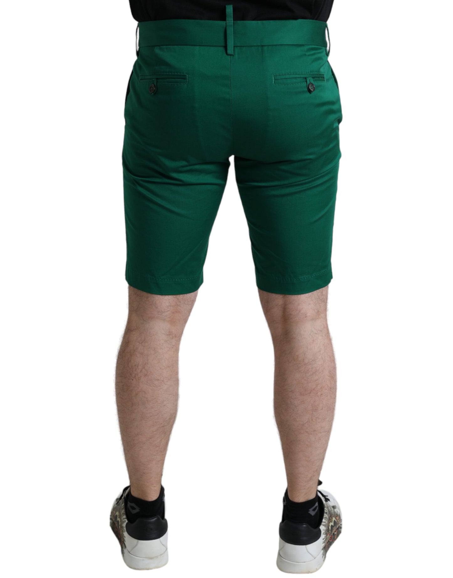 Elegant Deep Green Cotton Bermuda Shorts