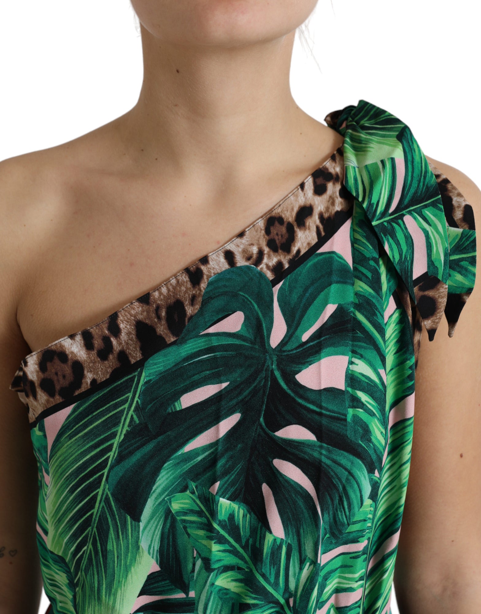 Tropical Jungle Print One-Shoulder Dress